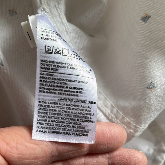 Old Navy long sleeved, slim fit blouse. White with blue/ orange tiny squares. Sm - Picture 8 of 8